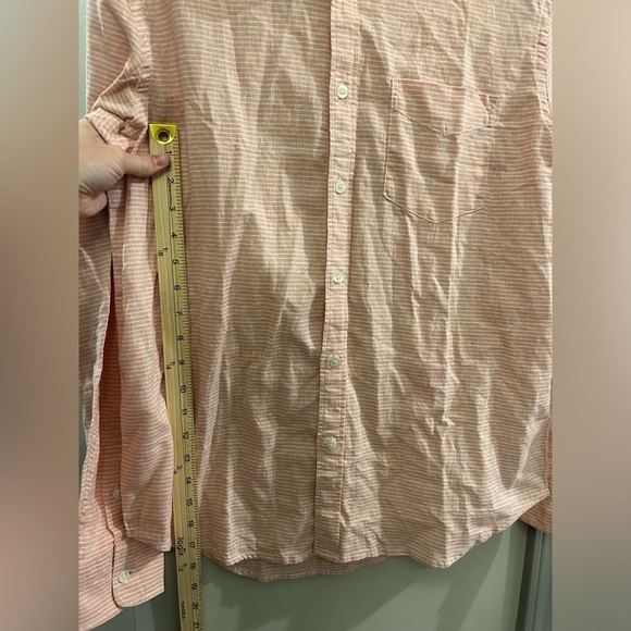 Old Navy Button Down Shirt Long Sleeve Mens Medium Pink White Stripe Linen Blend - Picture 9 of 9